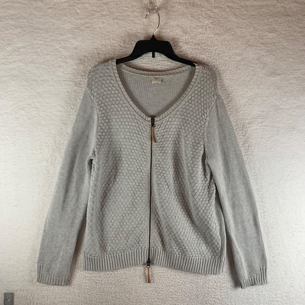 Poetry Womens Full Zip V-Neck Cotton Cardigan Gray Textured Knit Sweater Size 14